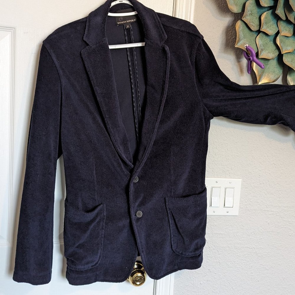 Quiet Lux Soft!  Stretchy Knit Nautical Navy Jacket | M | Banana Republic | EUC